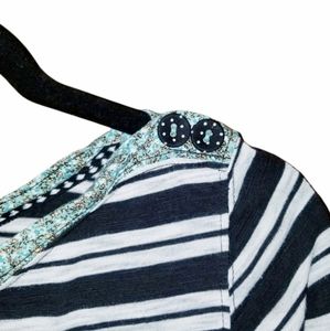 Anthropologie Striped Button Shoulder detail tops